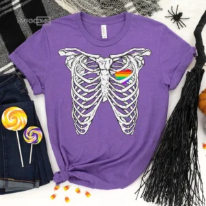 Skeleton Rainbow Heart, Halloween Shirt, Trick or Treat t-shirt, Funny Halloween Shirt, Gay Halloween Shirt
