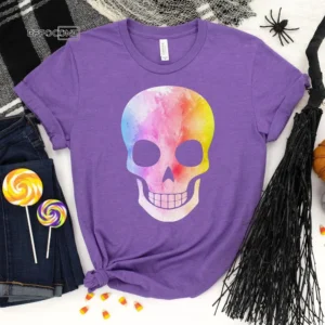 Watercolor Skull Halloween Shirt, Trick or Treat t-shirt, Funny Halloween Shirt, Skull tshirt halloween t shirt