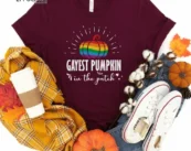 Gayest Pumpkin in the patch Thanksgiving Shirt, Thanksgiving t shirt womens, funny Thanksgiving 2021 t-shirts long sleeve