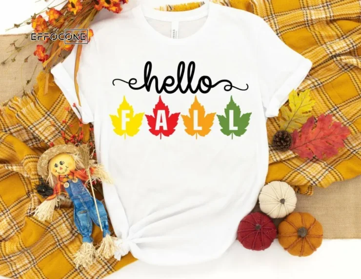 Happy Fall Multicolored Leaves Shirt, Fall Shirt, Cute Fall Shirt, Pumpkin Shirt, Fall Mom Shirt, Beginning of Fall, Fall Leaves Shirt