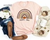 Happy Fall Rainbow Shirt, Fall Leopard Shirt, Thanksgiving Shirt, Fall Tshirt, Pumpkin Shirt, Shirts for Fall, Fall T-shirt, Fall Gift