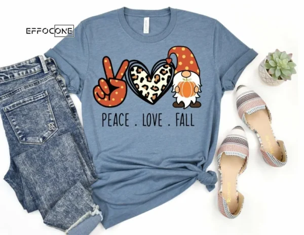 Peace Love Fall Gnome Shirt, Fall Gnome T-Shirt, Thanksgiving Shirt, Fall Tshirt, Pumpkin Shirt, Gnomes Shirt