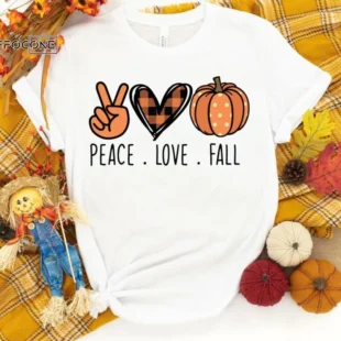 Peace Love Fall Pumpkin Shirt, Fall Pumpkin T-Shirt, Thanksgiving Shirt, Fall Tshirt, Pumpkin Shirt, Plaid Pumpkin Shirt