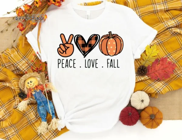 Peace Love Fall Pumpkin Shirt, Fall Pumpkin T-Shirt, Thanksgiving Shirt, Fall Tshirt, Pumpkin Shirt, Plaid Pumpkin Shirt