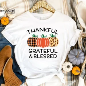 Thankful Grateful and Blessed Fall Shirt, Fall Pumpkin T-Shirt, Thanksgiving Shirt, Fall Tshirt, Thankful Shirt, Thanksgiving Tee