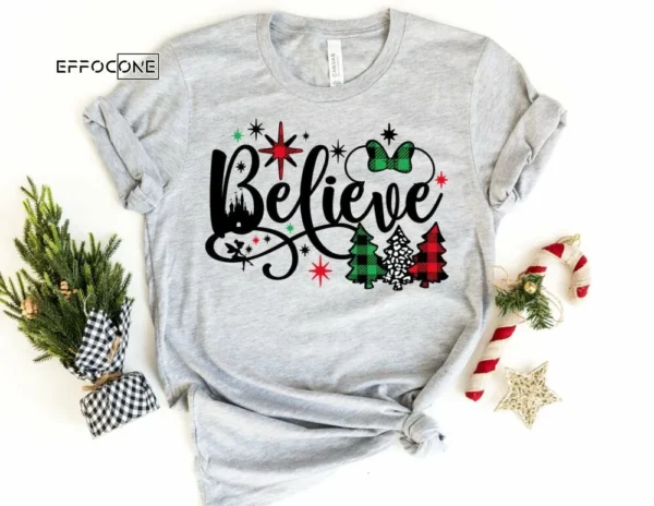 Believe Christmas Shirt Design 2, Christmas T-Shirt, Christmas TShirt, Christmas Lights Tshirt, Winter Time Shirt, Christmas Gift