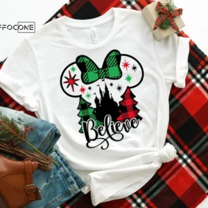 Believe Christmas Shirt with Trees, Christmas T-Shirt, Christmas TShirt, Christmas Lights Tshirt, Winter Time Shirt, Christmas Gift