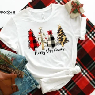 Merry Christmas Shirt with Trees, Christmas T-Shirt, Christmas TShirt, Christmas Lights Tshirt, Winter Time Shirt, Christmas Gift