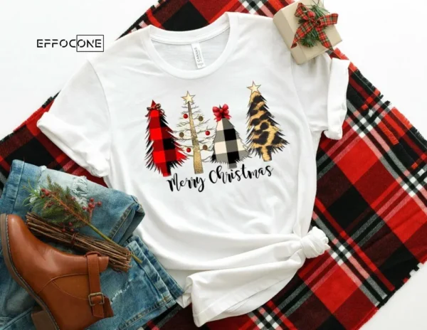 Merry Christmas Shirt with Trees, Christmas T-Shirt, Christmas TShirt, Christmas Lights Tshirt, Winter Time Shirt, Christmas Gift