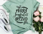 Merry Joyful Blessed Shirt, Christmas Tshirt, Holiday Shirt, Christmas Gift, Seasonal Shirt, It's Christmas Time