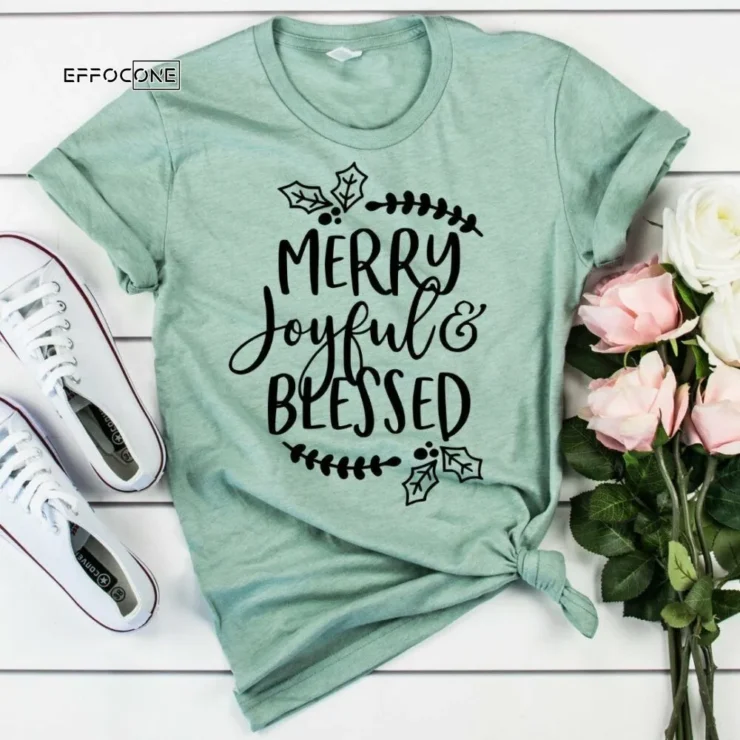 Merry Joyful Blessed Shirt, Christmas Tshirt, Holiday Shirt, Christmas Gift, Seasonal Shirt, It's Christmas Time