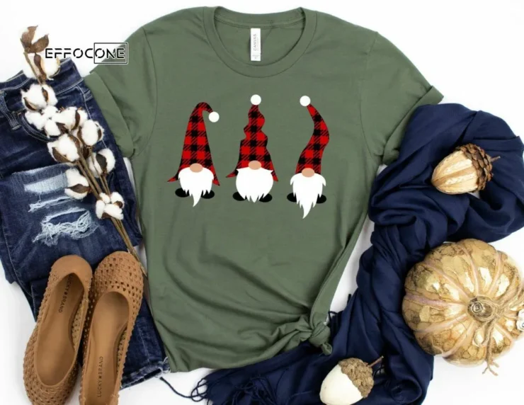 Red Plaid Christmas Gnomes Shirt, Gnome Christmas T-Shirt, Christmas TShirt, Christmas Lights Tshirt, Winter Time Shirt, Christmas Gift