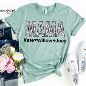 Custom Leopard Mama Shirt with Kids Names Shirt Custom Mom