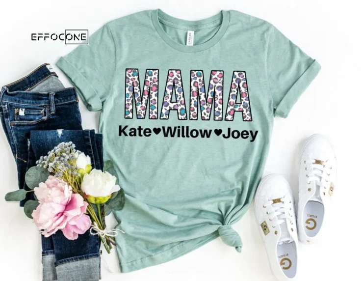 Custom Leopard Mama Shirt with Kids Names Shirt Custom Mom