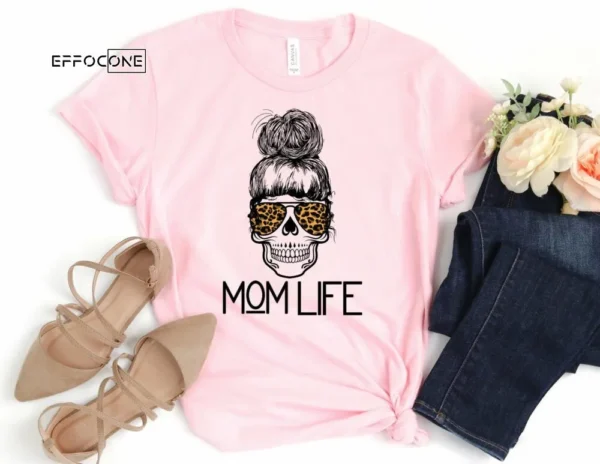 Mom Life Skeleton with Leopard Glasses Shirt Funny Mom Shirt