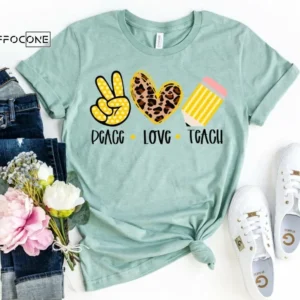 Peace Love Teach Yellow, Kindergarten Teacher Tee