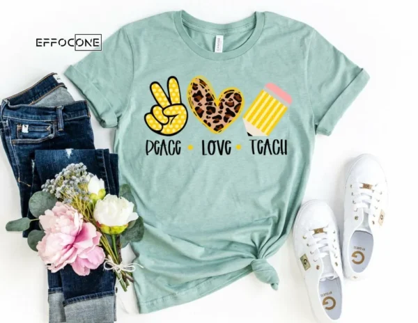 Peace Love Teach Yellow, Kindergarten Teacher Tee