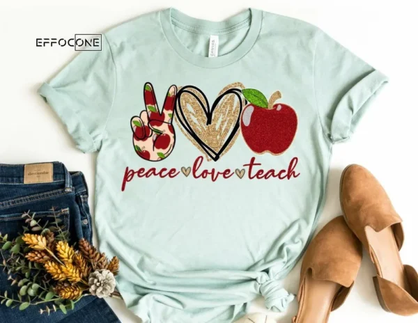 Peace Love Teach with Apple Shirt, Kindergarten Teacher Tee