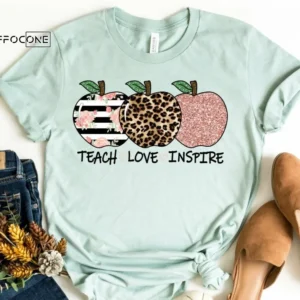 Teach Love Inspire Apple Shirt, Kindergarten Teacher Tee