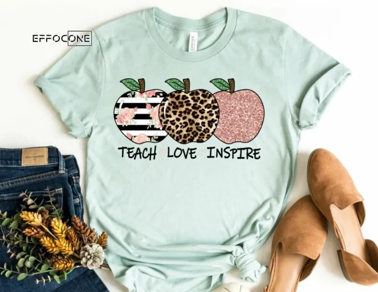 Teach Love Inspire Apple Shirt, Kindergarten Teacher Tee