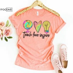 Teach Love Inspire Light Bulb Teacher Shirt, Kindergarten