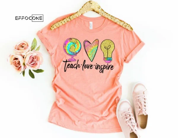 Teach Love Inspire Light Bulb Teacher Shirt, Kindergarten