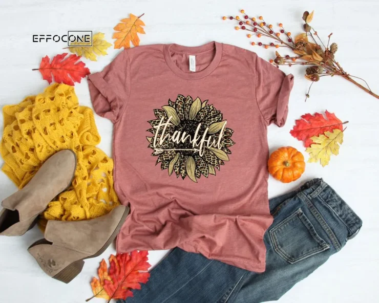 Sunflower Thankful Shirt Love Fall Leopard Print Fall Shirt