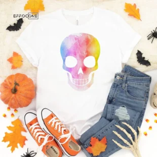 Watercolor Skull Halloween Shirt, Trick or Treat t-shirt, Funny Halloween Shirt, Skull tshirt halloween t shirt