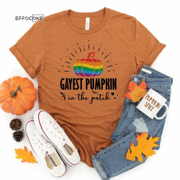 Gayest Pumpkin in the patch Thanksgiving Shirt, Thanksgiving t shirt womens, funny Thanksgiving 2021 t-shirts long sleeve