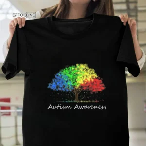 Autism Awareness Tree with Colored Puzzle Pieces for Leaves