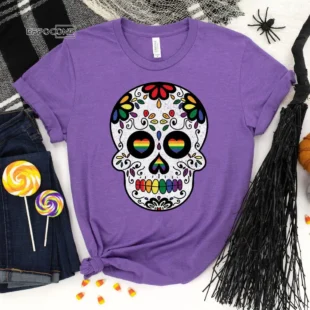 Halloween Sugar Skull Rainbow Shirt, Trick or Treat t-shirt, Funny Halloween Shirt, Gay Halloween Shirt