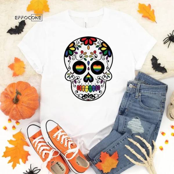 Halloween Sugar Skull Rainbow Shirt, Trick or Treat t-shirt, Funny Halloween Shirt, Gay Halloween Shirt