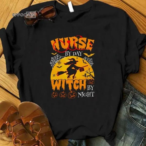Nurse By Day Witch By Night Halloween T-Shirt