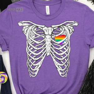 Skeleton Rainbow Heart Halloween T-Shirt