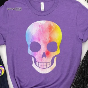 Watercolor Skull Halloween T-Shirt