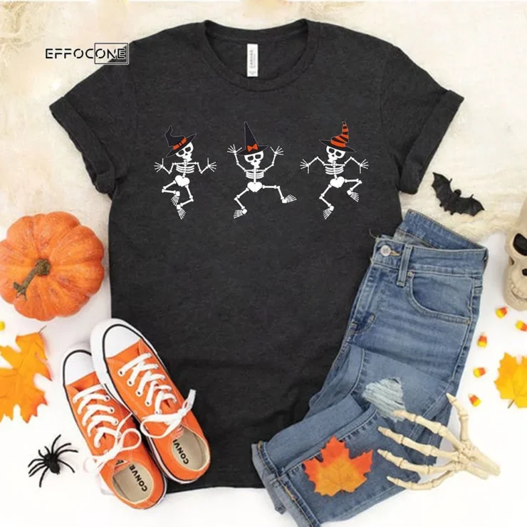Dancing Skeleton with Witch Hat Happy T-Shirt