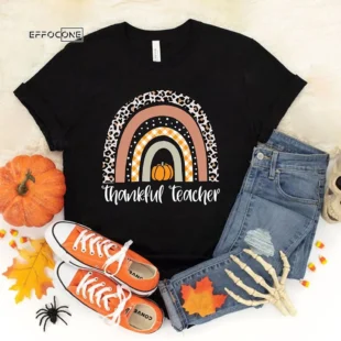 Thanksgiving Teacher Thankful Rainbow Pumpkin T-Shirt