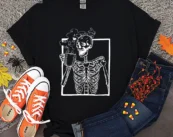 SKELETON DRINKING COFFEE Halloween T Shirt