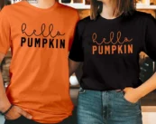 HELLO PUMPKIN Fall Thank s Giving Floral Halloween T-shirt