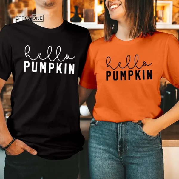HELLO PUMPKIN Fall Thank s Giving Floral Halloween T-shirt