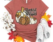 Pumpkin Thankful Grateful Blessed Thanksgiving T-Shirt
