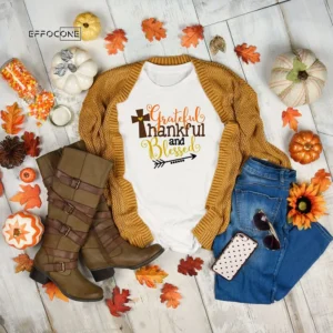 Grateful Thankful And Blessed Thankgiving T-Shirt