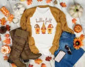 Hello Fall Gnomes Day Thankgiving T-Shirt