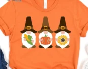 Pilgrim Gnomes Fall Pumpkin T-Shirt