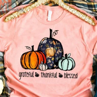 Grateful Thankful Blessed Pumpkin T-Shirt