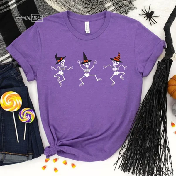 Dancing Skeleton with Witch Hat Happy T-Shirt