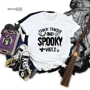 Thick Thighs Spooky Vibes Funny Halloween T-Shirt