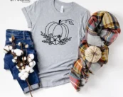 Floral Pumpkin Fall T-Shirt