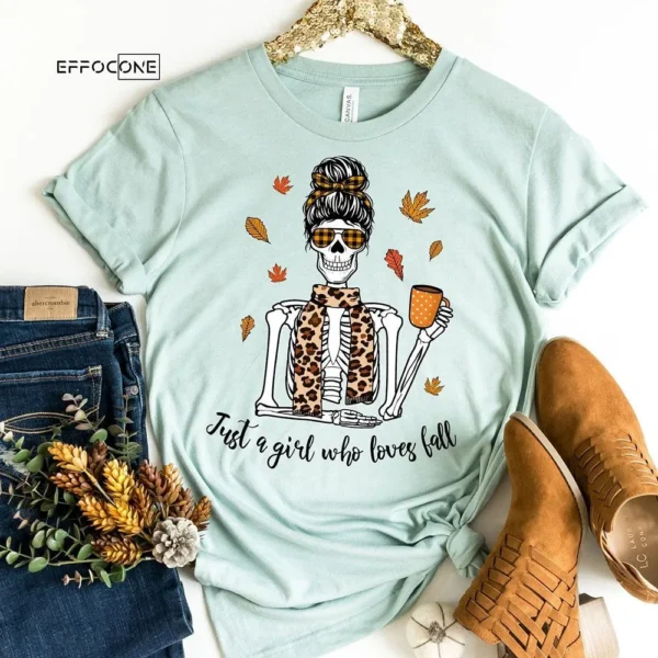 Just a Girl Who Loves Fall Skeleton T-Shirt