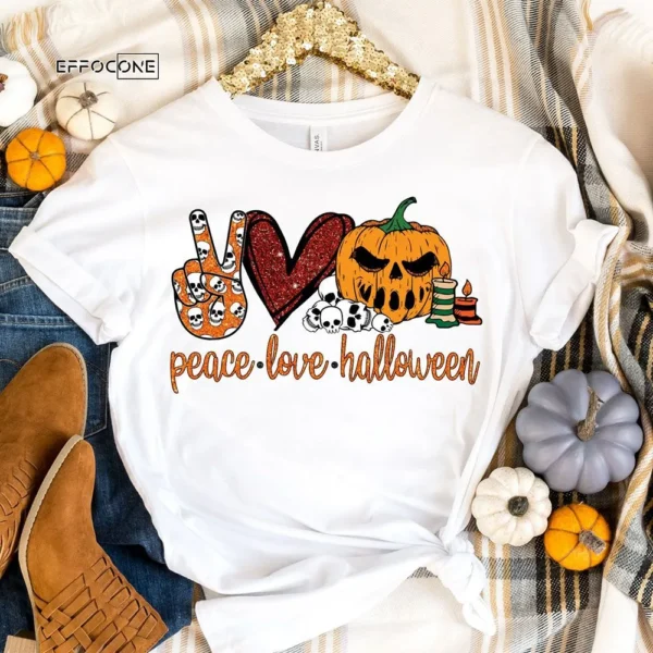 Peace Love Halloween Jack O Lantern T-Shirt